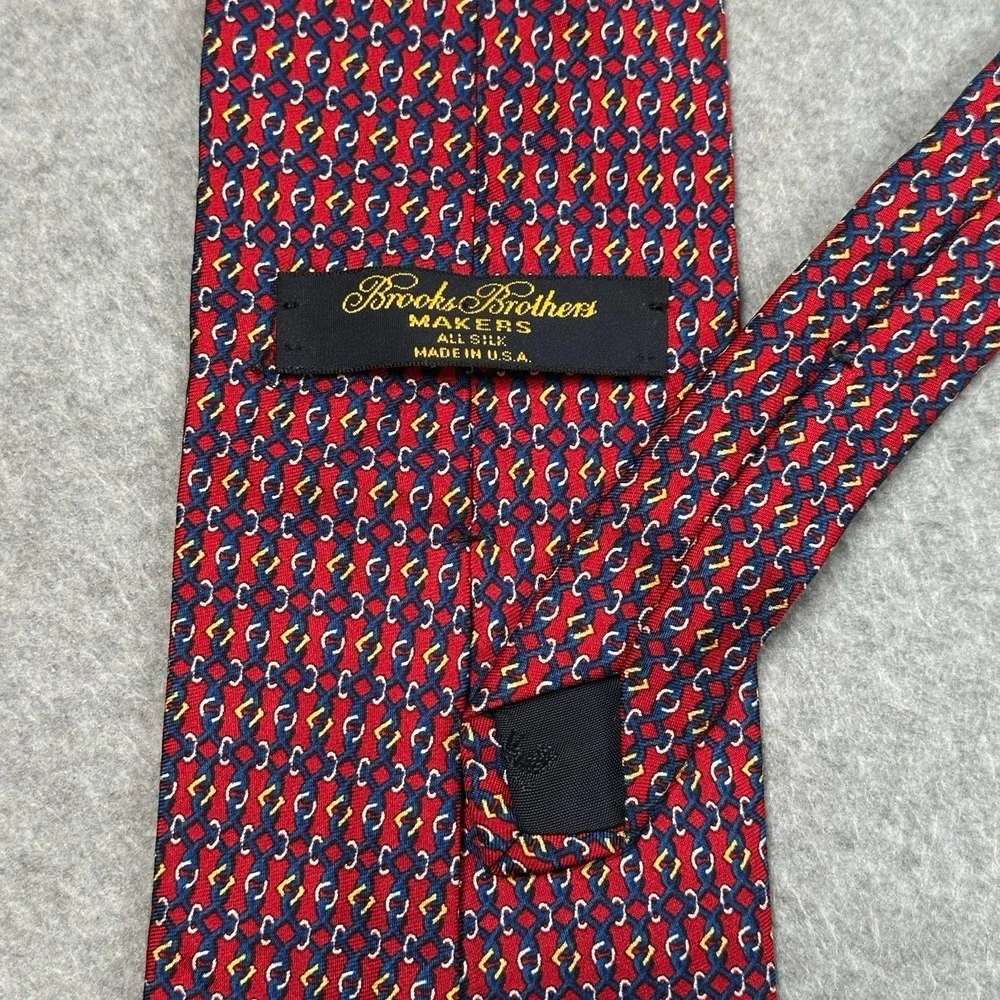 Vintage Brooks Brothers Makers Silk Tie Red Blue Geometric USA Necktie 56x3.75in